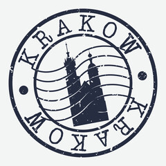Naklejka na ściany i meble Krakow Poland Stamp Postal. Silhouette Seal. Passport Round Design. Vector Icon. Design Retro Travel. National Symbol.