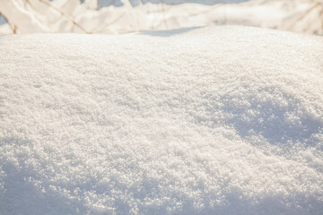 Snowdrift in the forest on a clear sunny day. Snow texture