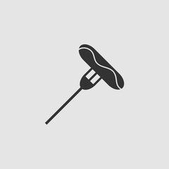 Sausage on fork icon flat.