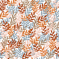 Pattern with tropical leaves. Hand-drawn stylized leaves. Botanical illustration