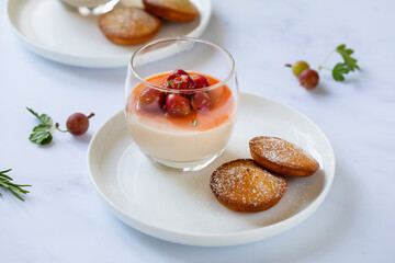 Gooseberry posset and sweet almond cakes
