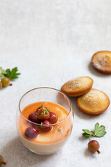 Gooseberry posset and sweet almond cakes