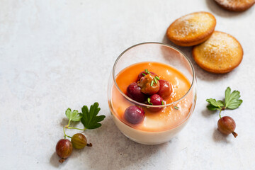 Gooseberry posset and sweet almond cakes