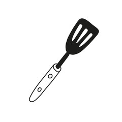 Black and white shovel for barbecue, cooking.
