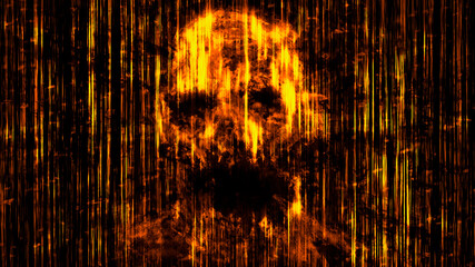 Scary neon skull abstraction from horizontal lines