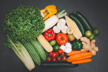 Assortment of Fresh vegetables and fruits background,Healthy food