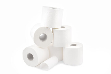 Roll of toilet paper, tissue for use in the toilet room, used for cleaning the dirt in the bathroom isolated on the white background.