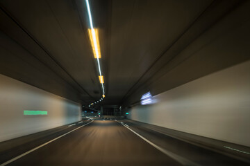 driving fast in an underground tunnel