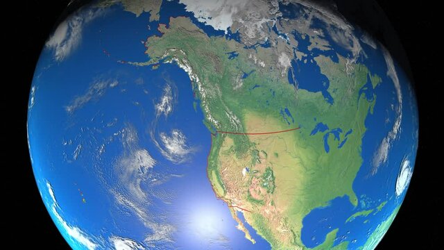 Seamless Looping 3d animated earth showing the boarders of the USA and the state Alabama in 4K resolution
