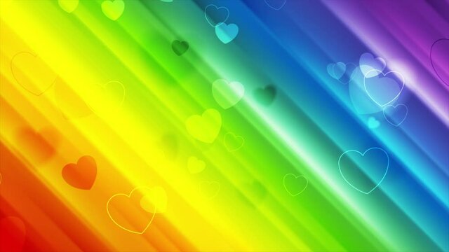 LGBTQ Pride Month abstract colorful motion background with hearts and blurred stripes. Seamless looping. Video animation Ultra HD 4K 3840x2160