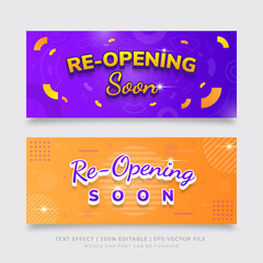 Gradient purple and orange re-opening soon banner template eps Vector Text Effect