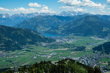 Panoramic view to the austrian alps of Hohe Tauern from the Region of Zell am See, Kaprun, Salzburg, Austria, Europe