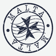 Malta Stamp Postal. A Flag Silhouette Seal. Passport Round Design. Emblema Vector Icon Design Retro Travel.