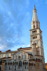 Fototapeta na wymiar Modena, Italy, Ghirlandina tower, Unesco monument, Piazza Grande, tower bell of the city