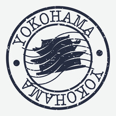 Yokohama, Kanagawa, Japan Stamp Postal. Building Silhouette Seal. Passport Round Design. Famous Monument Vector Icon Retro Travel Design.