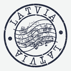 Latvia Stamp Postal. A Flag Silhouette Seal. Passport Round Design. Emblema Vector Icon Design Retro Travel.