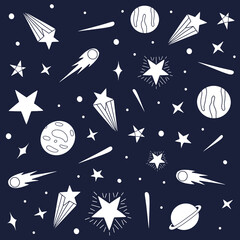 Vector space background with abstract elements: planets, moon, stars. Vector illustration.