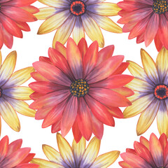 Seamless watercolor pattern. Art watercolor for design, packaging and printing. Ornament of bright colors. Yellow and red flowers.