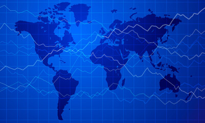 Vector blue world map with graphs.
