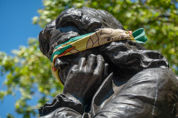 Statue of Edward Colston in Bristol, England, shortly before it was taken down by protestors