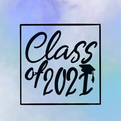 Class of 2021 handwritten with Graduation cap isolated on white. High quality illustration