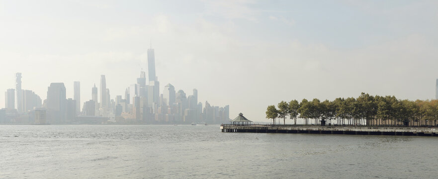 Sunset view of Manhattan skyline from Hoboken. New York. USA.