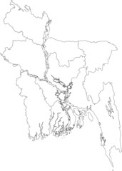 White Divisions Map of Asian Country of Bangladesh