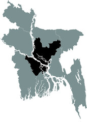 Black Location Map of Bangladeshi Division of Dhaka within Grey Map of Bangladesh