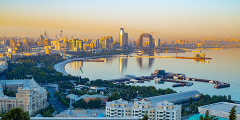 Baku city sea side view from upland park