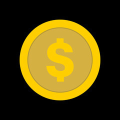 Golden Coin Icon Isolated On Black Background. Blockchain, Gambling, Betting, Casino, Vegas. Vector Finance Element