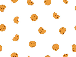 Seamless pattern with chocolate chip cookies background vector illustration