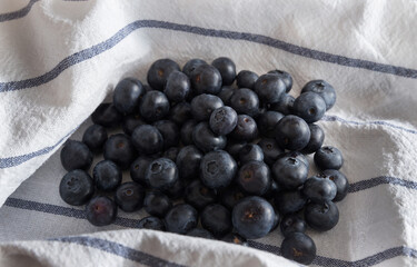 Fresh blueberries isolated on white tablecloth-