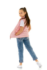 The little girl turned her back to the camera.