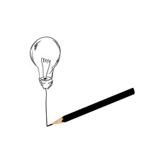Sketch Lightbulb icon with drawing pencil illustration