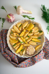 Potato with lemon and rosemary, healthy, healthy and beautiful food