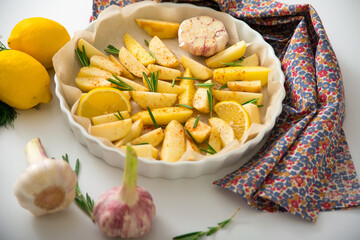 Potato with lemon and rosemary, healthy, healthy and beautiful food