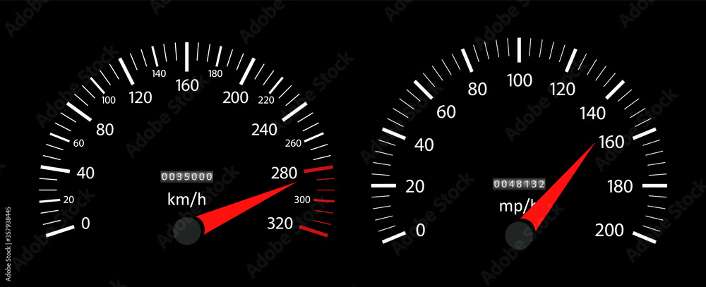 Poster speedometer of car. fast speed on dashboard. tachometer and gauge of kilometer or mile. auto panel w