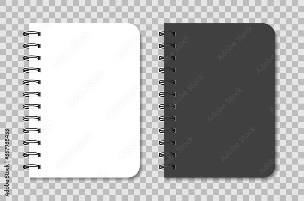 Poster notebook mockup with spiral. black and white notepad. blank diary with cover for note. template of a