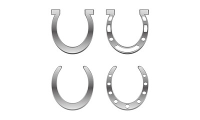 Design and drawing of four horseshoes in vectors, silver color, for boots companies, horse vets or cowboy clothes