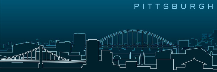 Pittsburgh Multiple Lines Skyline and Landmarks - obrazy, fototapety, plakaty