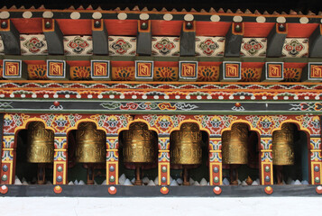 buddhist temple prayer wheels in Bhutan