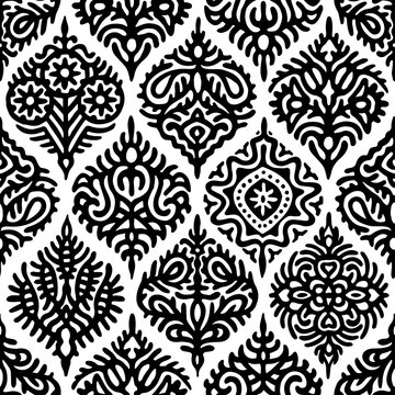 Black and white ogee seamless pattern. Elegant print for textiles. Vector illustration.