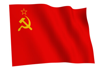 USSR flag, 3d render. Flag of Soviet Union waving in the wind, isolated on white background.