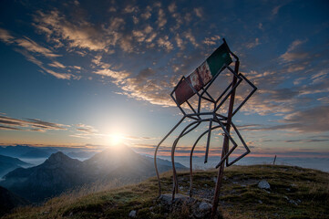 Dawn in the mountains with fog.