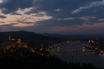 Fototapeta na wymiar Panoramic view of the beautiful illuminated Castle of Budapest