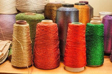 Fototapeta na wymiar skeins of colored thread for weaving