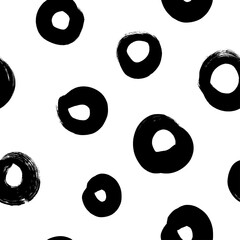 Circle grunge seamless vector pattern. Brush strokes, polka dot, rounded outline shapes.