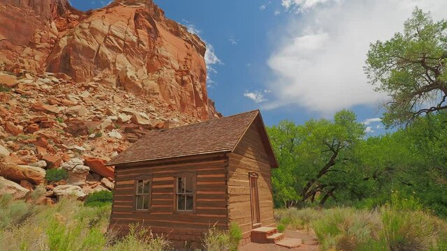 Beautiful sunny view of the Fruita Schoolhouse of Capitol Reef National Park