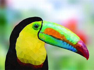 polygonal triangular geometric head of african toucan bird on soft blurred background vector illustration

