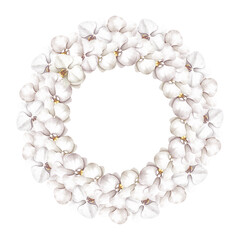 Beautiful watercolor wreath of white orchids on a white background.